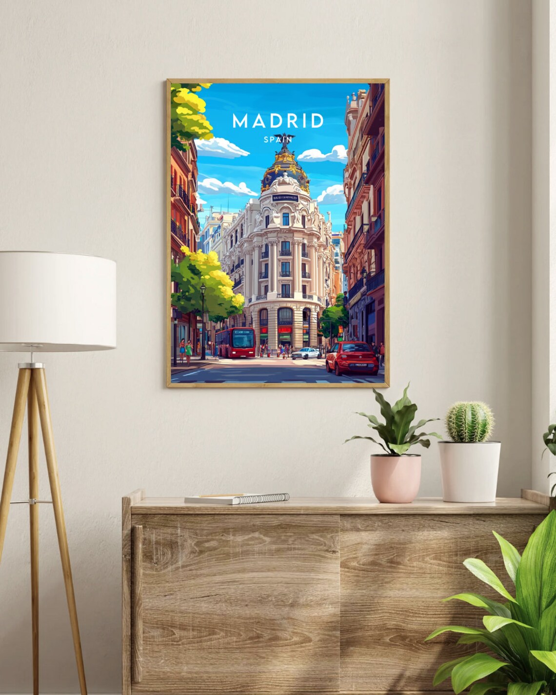 Historic Madrid City Street Architecture Sunny Scene Travel Poster - Image 3