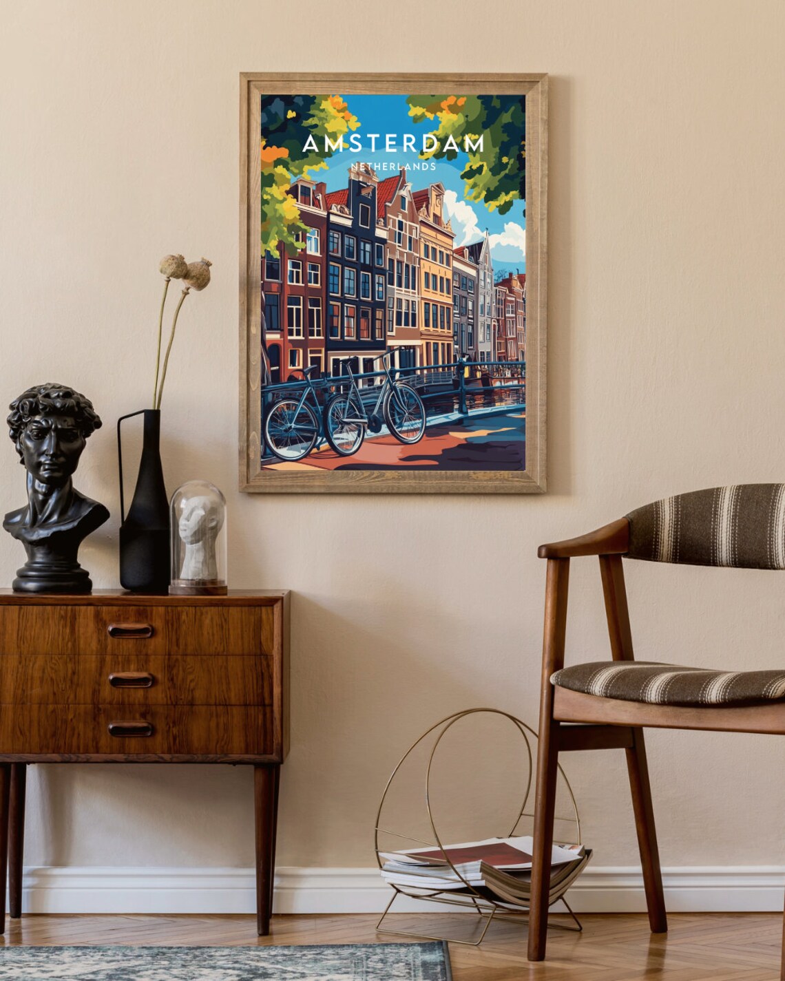Amsterdam Canal Bikes Historic Houses City Scene Travel Poster - Image 2