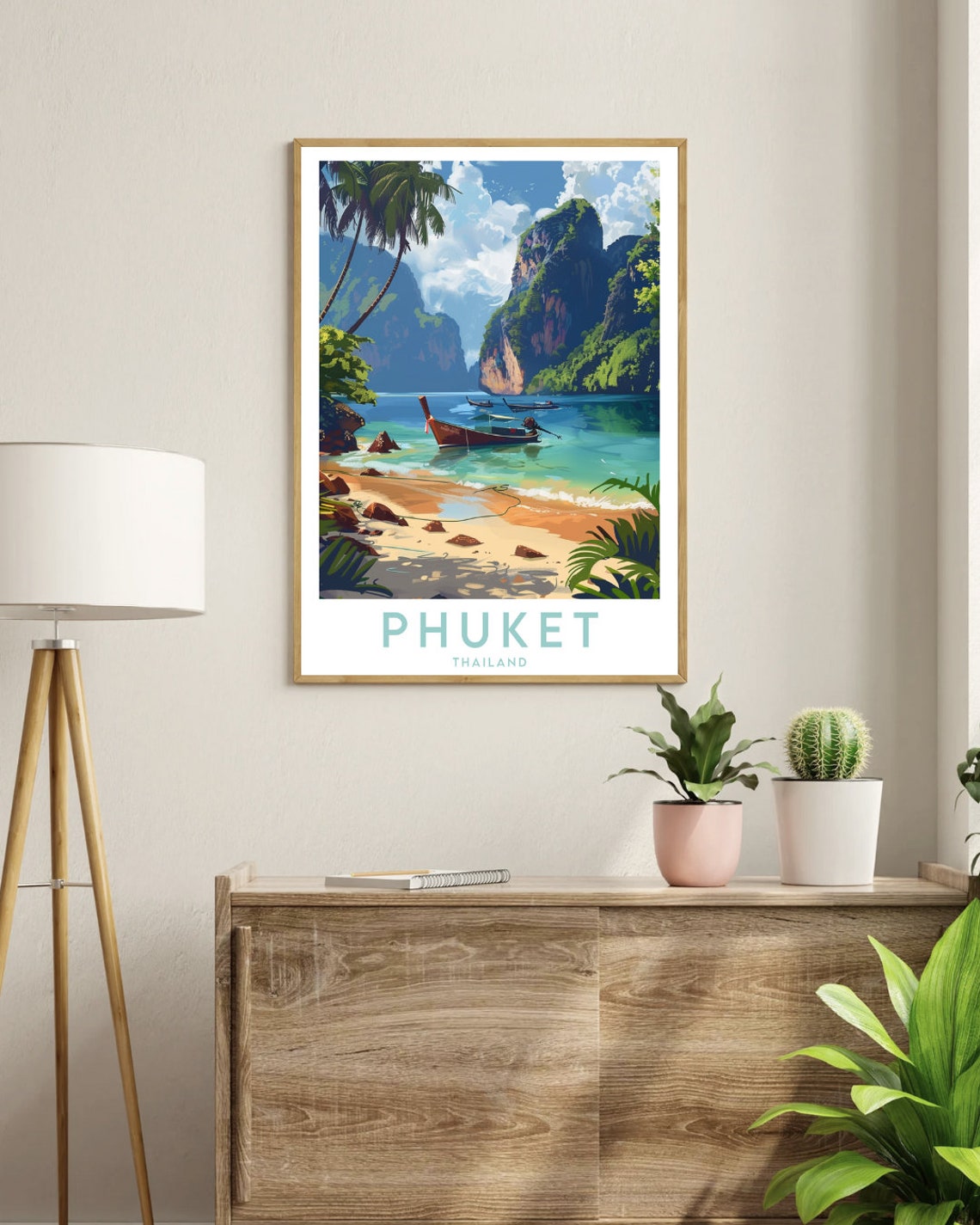 Phuket Thailand Longtail Boat Limestone Cliffs Beach Travel Poster - Image 3