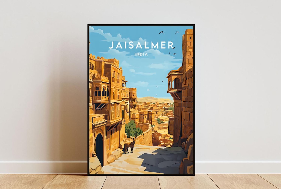 Jaisalmer India Golden Sandstone Haveli Desert Vintage Travel Poster
