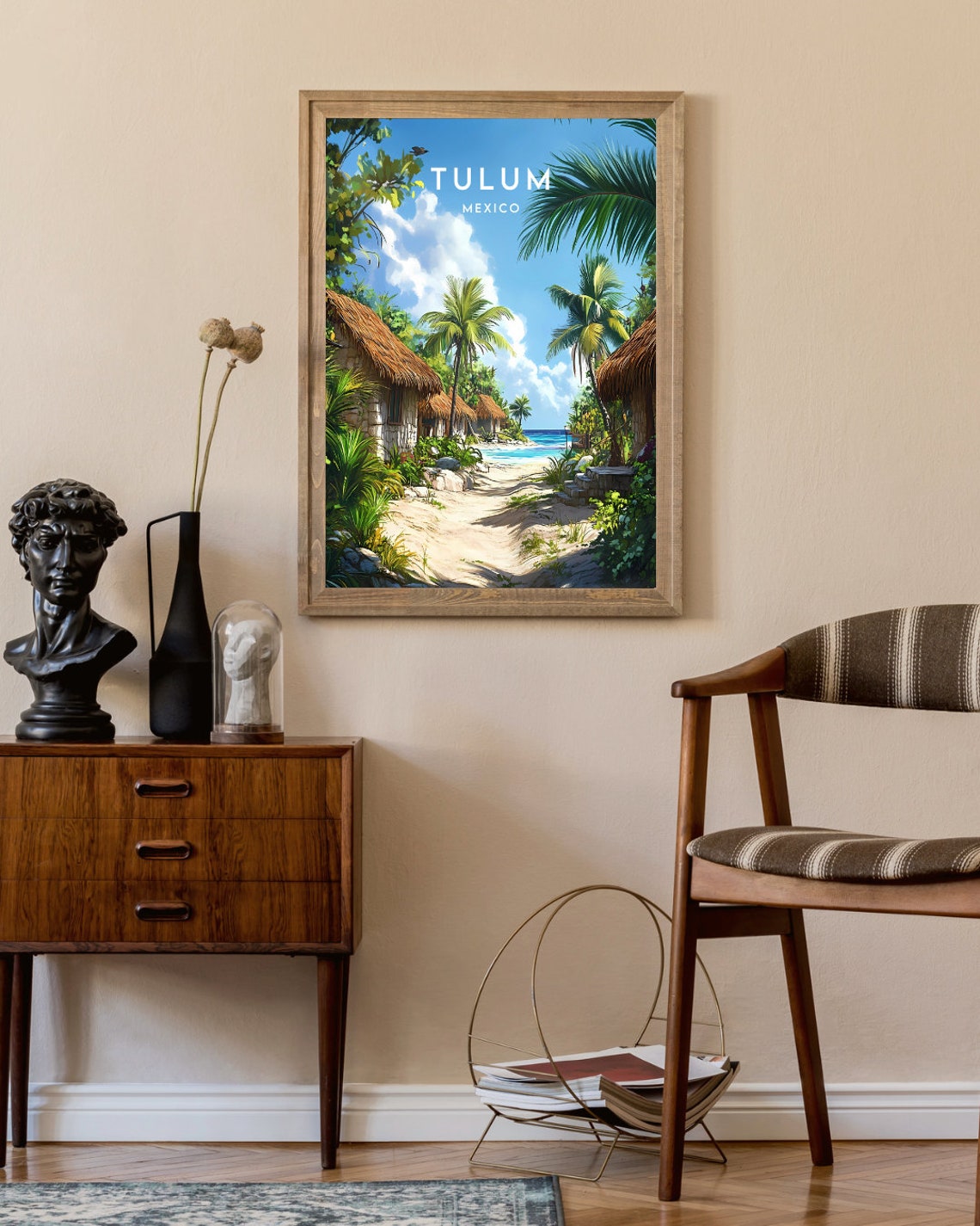 Tulum Mexico Beach Huts Palms Sunny Caribbean Coastal Travel Poster - Image 2