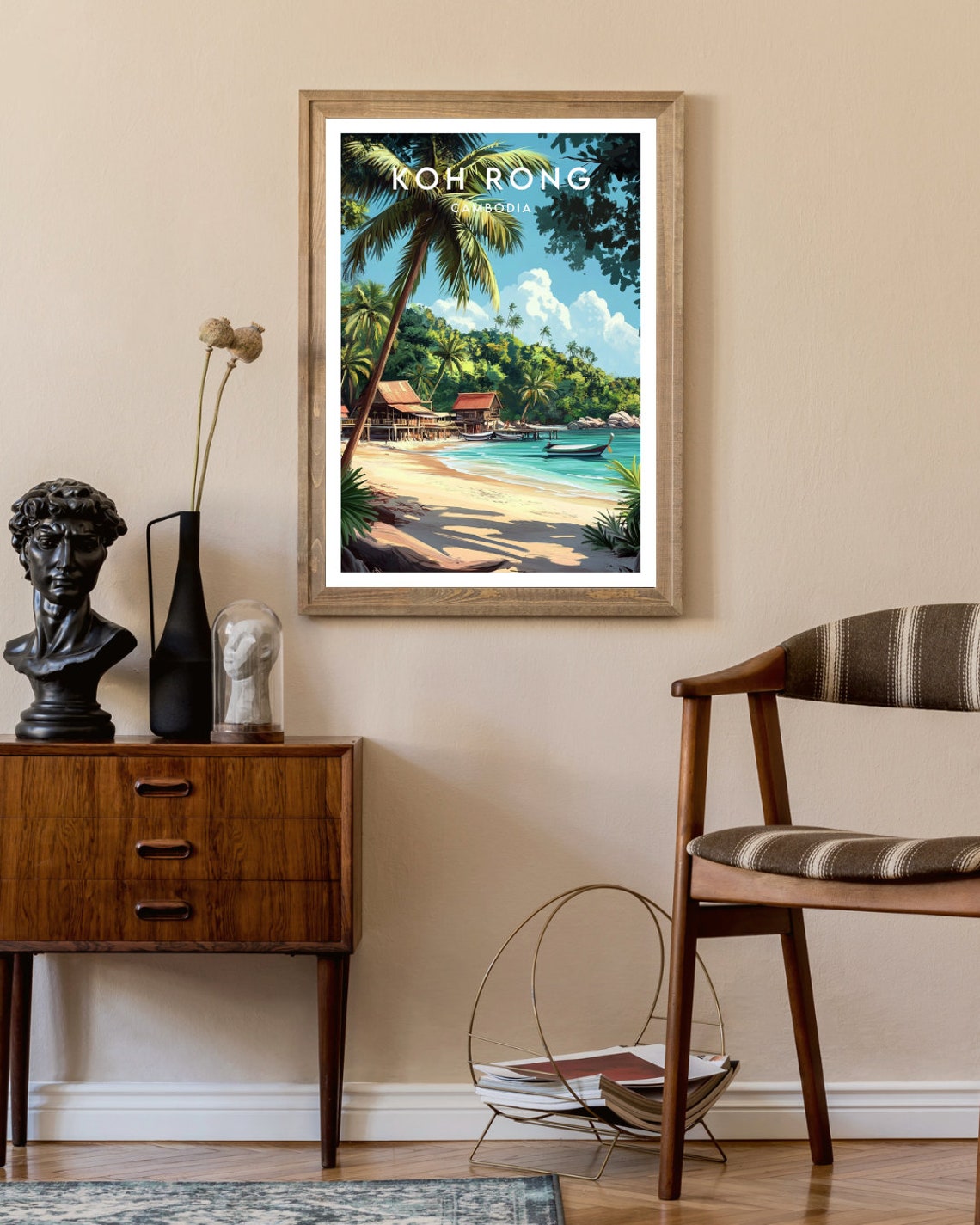 Koh Rong Cambodia Tropical Beach Palm Huts Boat Travel Poster - Image 2