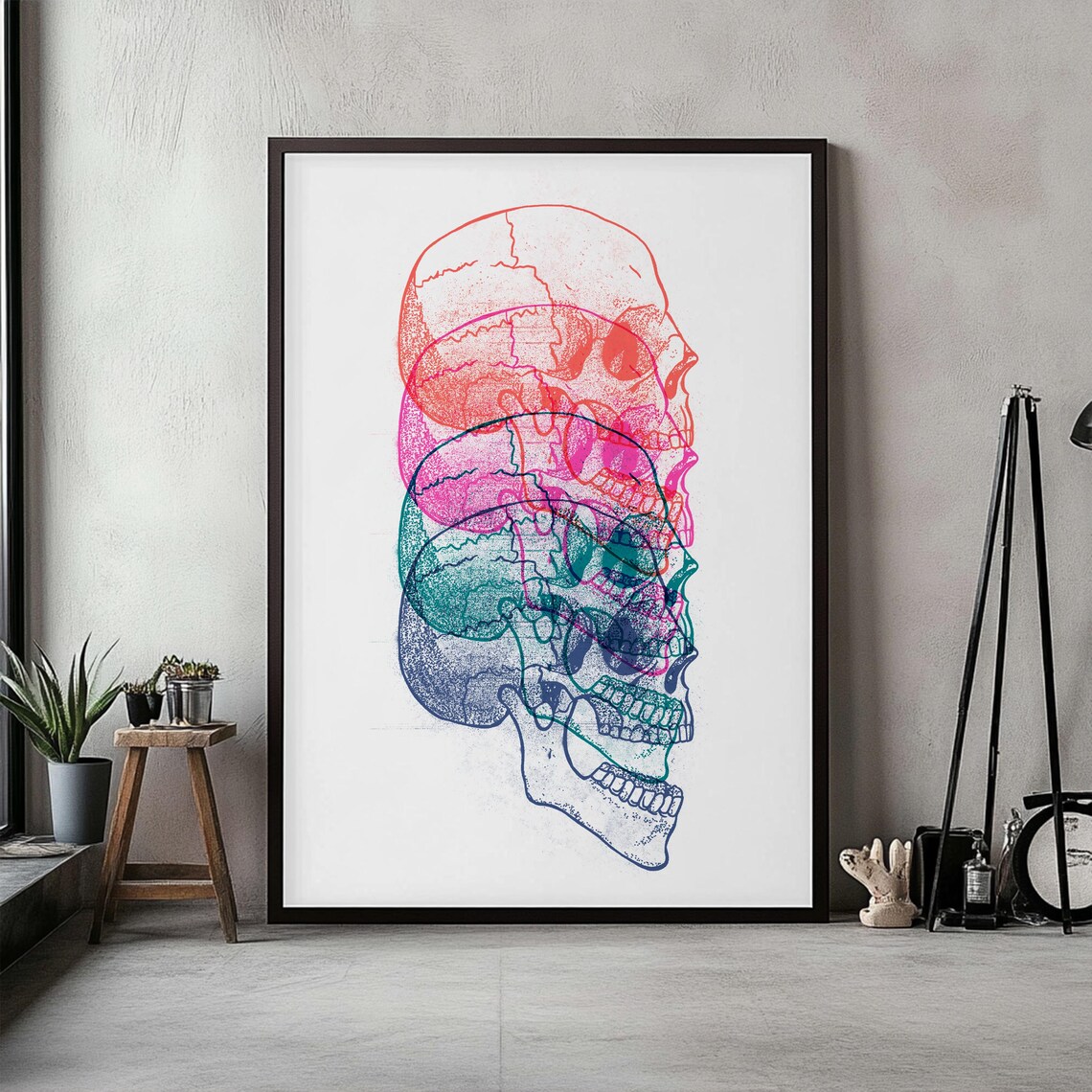 Layered Stacked Skull Neon Modern Pop Art Poster for Bedroom Wall Decor - Image 4