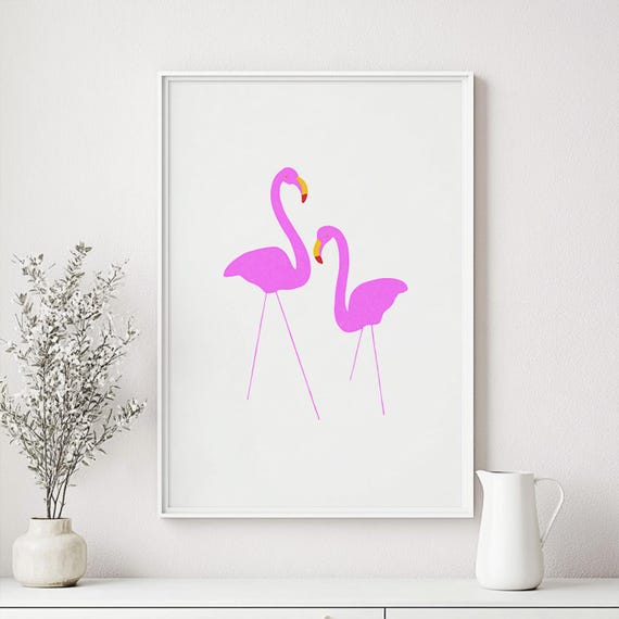 Retro Lawn Flamingos Print Vintage Inspired Pop Art Poster Kitsch Wall Art Bold Minimalist Flamingo Decor