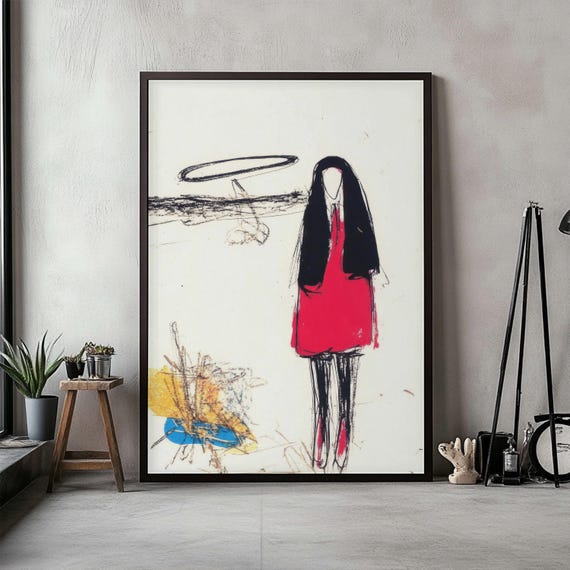 Minimalist Gothic Art Print Surreal Faceless Figure Art Dark Abstract Sketch Instant Wall Art