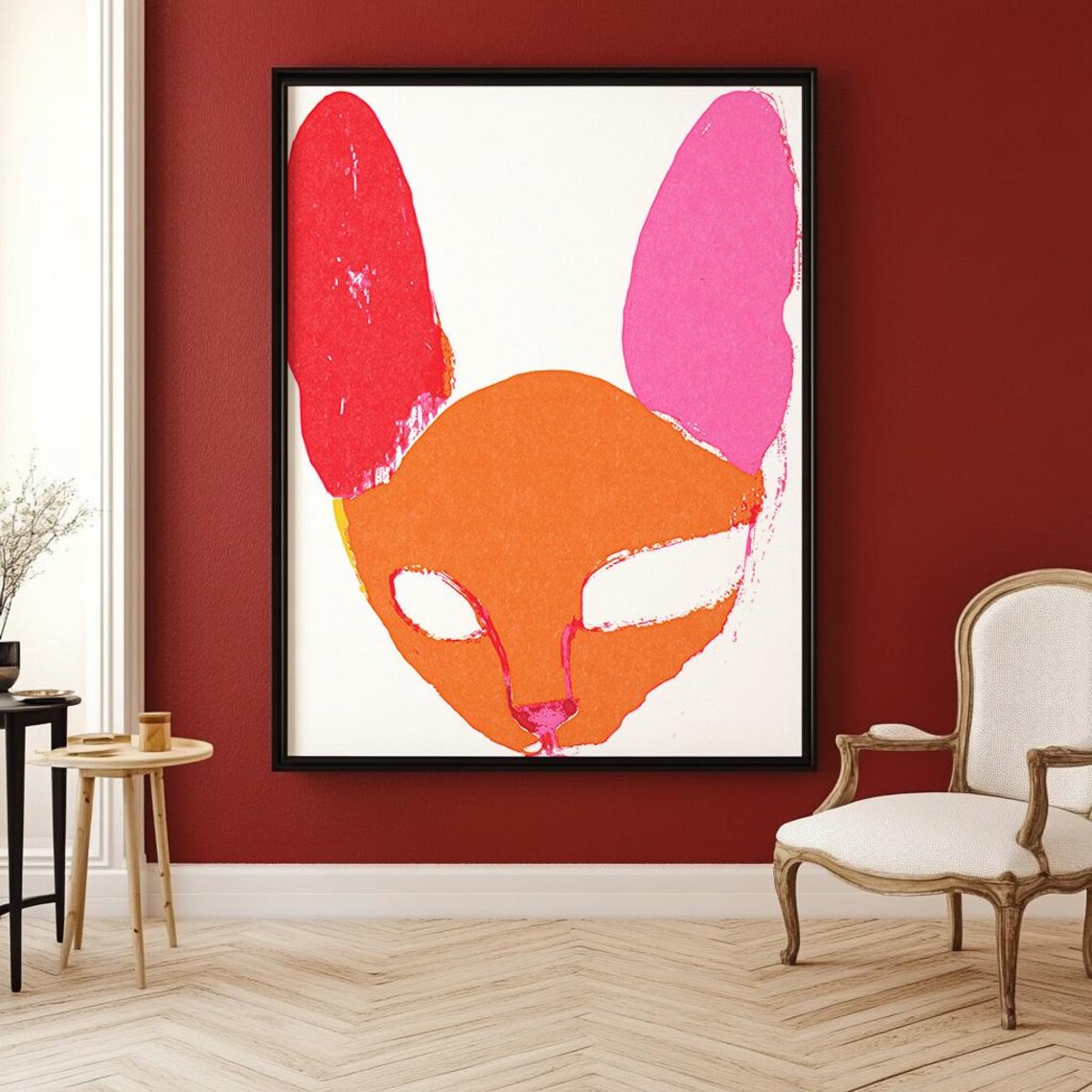 Abstract Sphynx Cat Orange Minimalist Face Poster for Modern Cat Lover Decor - Image 3