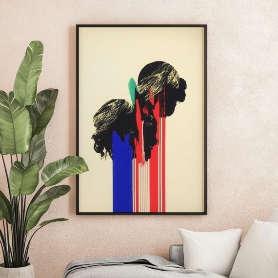 Abstract Surrealism Art Print Dripping Portrait Art Bold Red Blue Modern Wall Art Instant