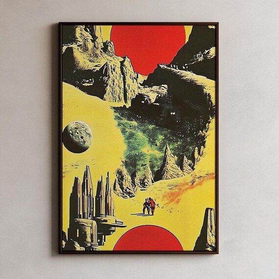 Retro Sci Fi Planet Astronaut Vintage Space Poster for Boys Room Decor