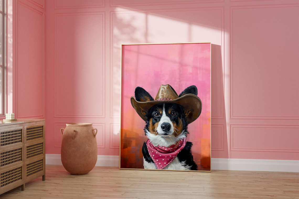 Corgi Dog Cowgirl Hat Vintage Western Art Print - Image 2