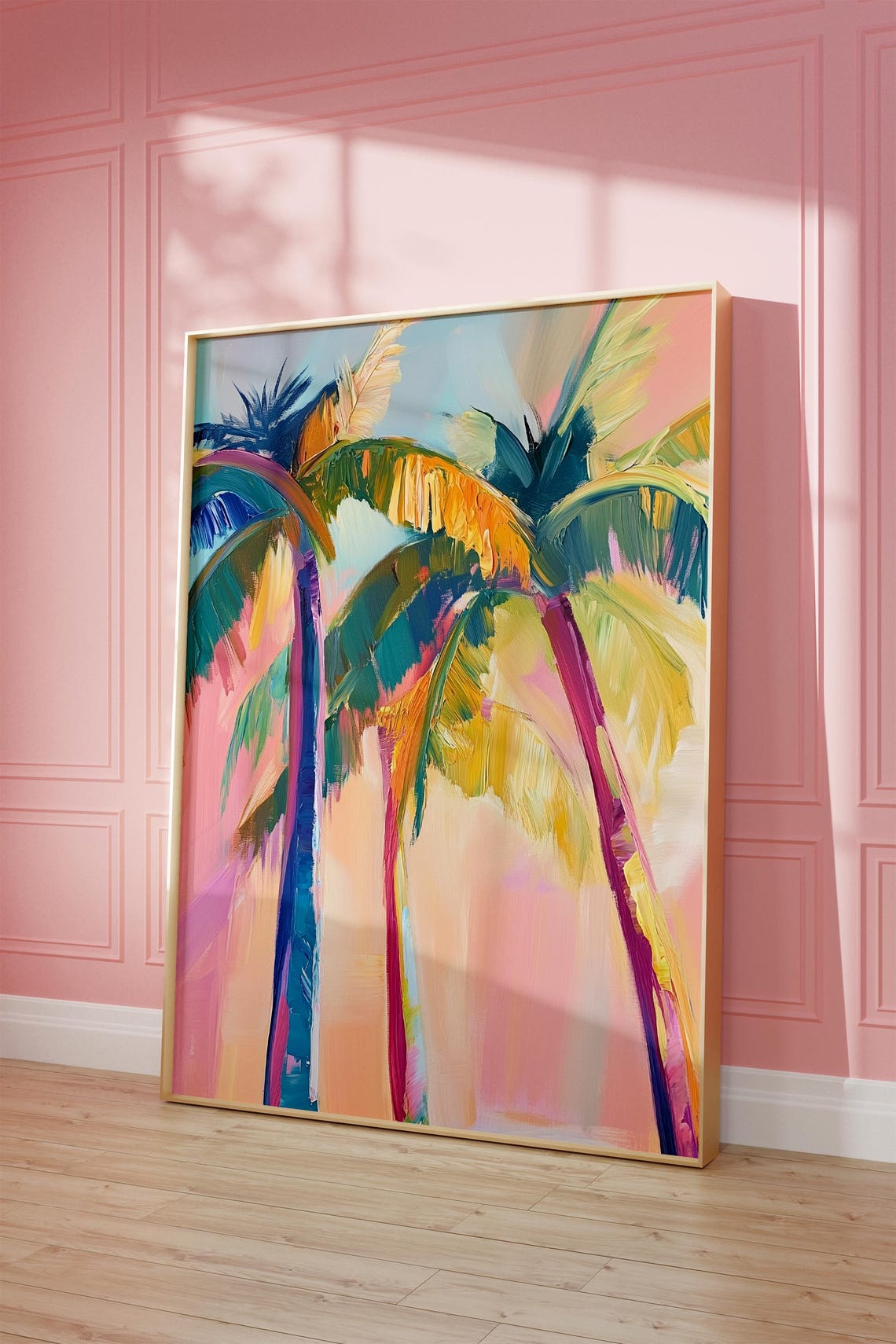 Colorful Palm Trees at Sunset Abstract Tropical Beach Art Poster - Image 2