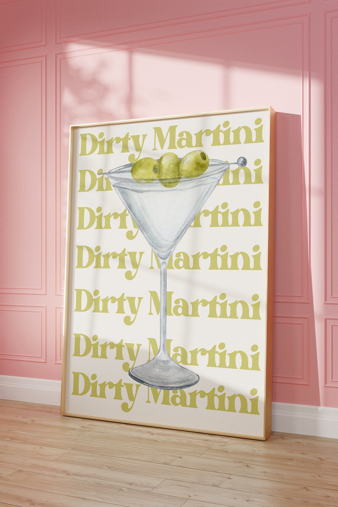 Dirty Martini Watercolor Glass With Green Olives Cocktail Poster - Image 2