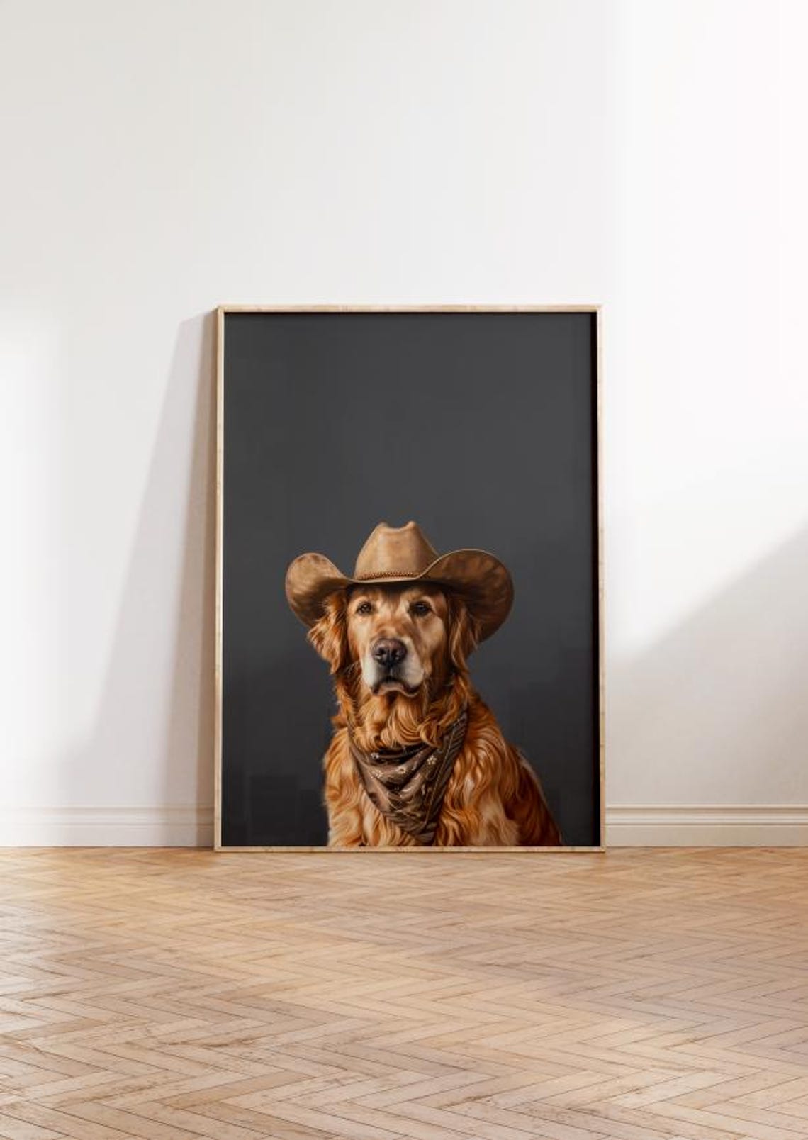 Dog Cowgirl Hat Print Golden Retriever Charcoal Print Vintage Art Western Trendy Wall Art Cowgirl Hat Print Funky Western Art - Image 2