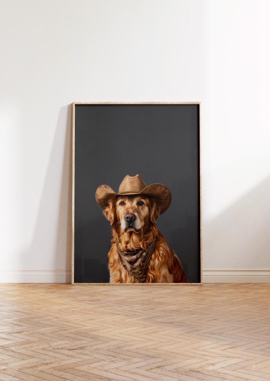 Golden Retriever in Cowboy Hat Dark Rustic Western Dog Art Poster - Image 2