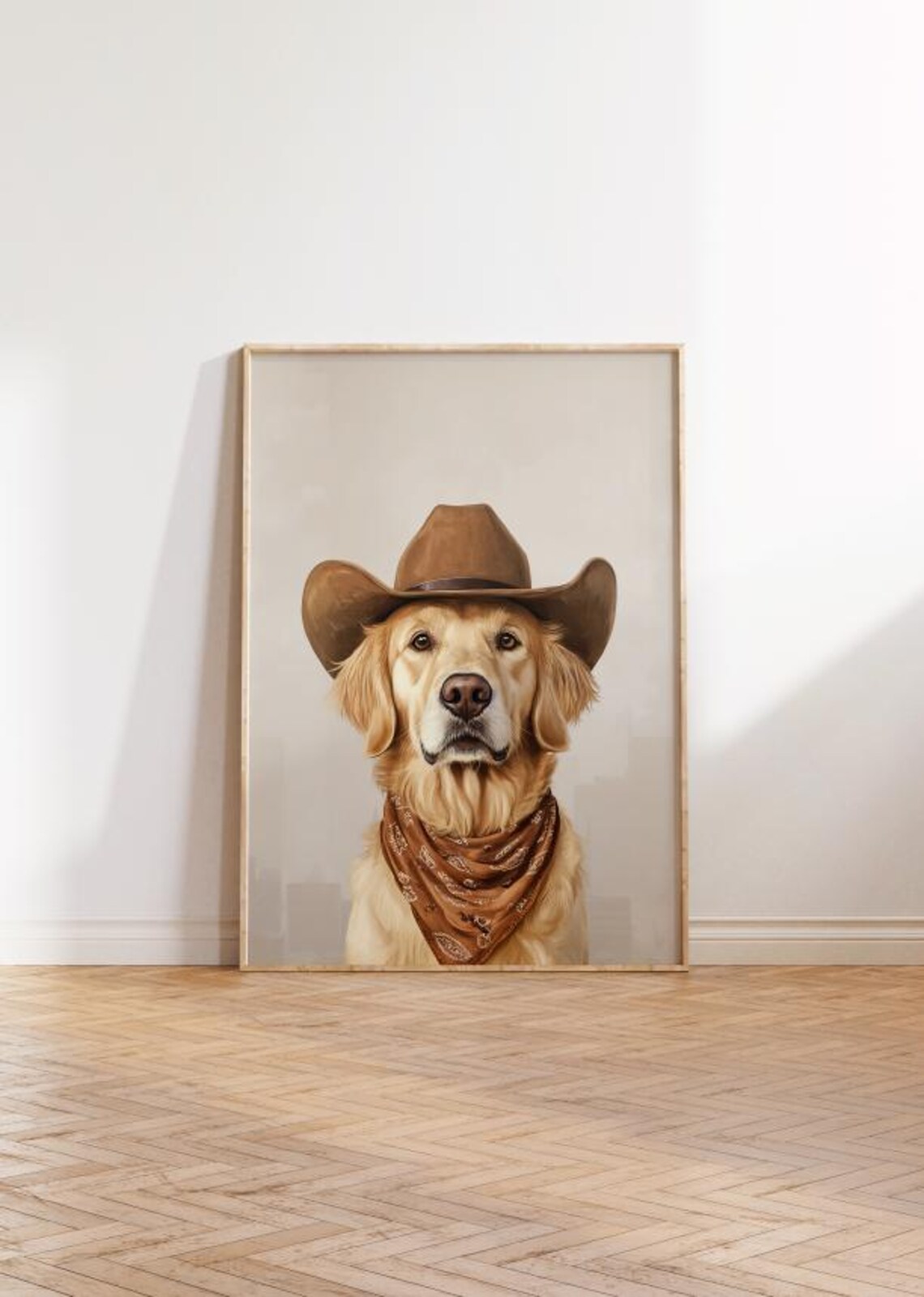 Golden Retriever Cowboy Print, Neutral Western Art - Image 2