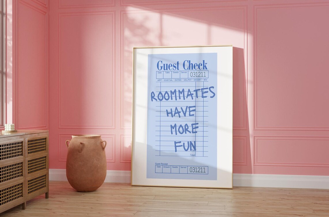 Trendy Blue Guest Check Funny Roomates Art Print - Image 2