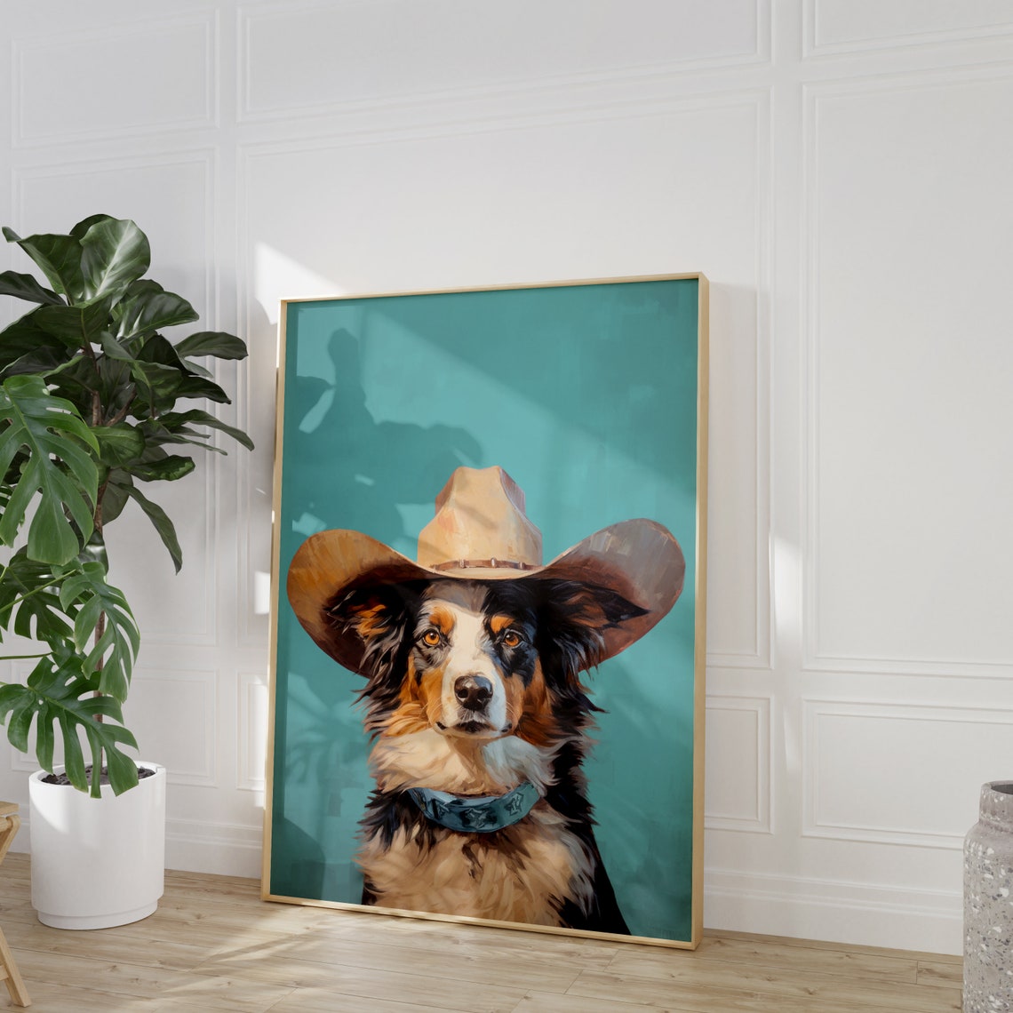 Dog Cowgirl Hat Print Pink Print Vintage Art Western Girly Preppy Trendy Wall Art Puppy Print Cowgirl Hat Print Funky Western Art - Image 2