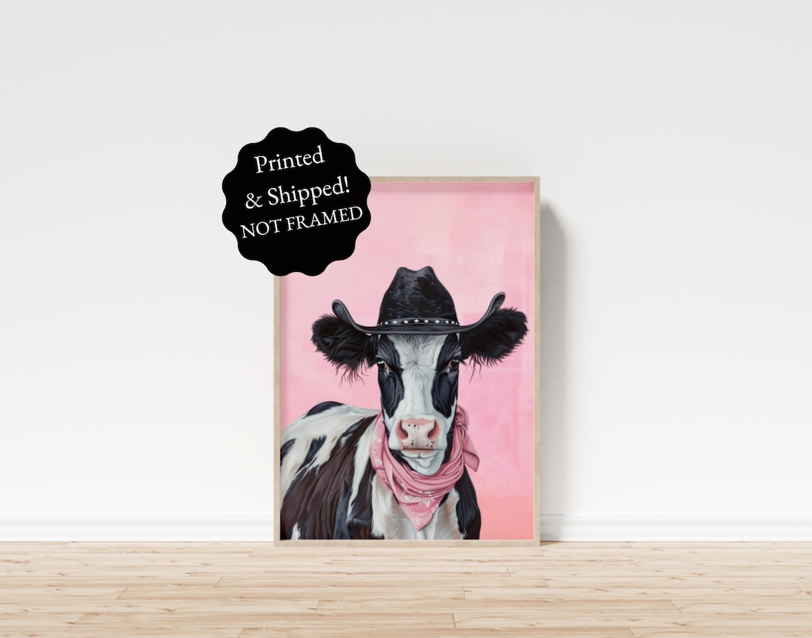 Cowboy Cow Print Farmhouse Animal Poster Nursery Art