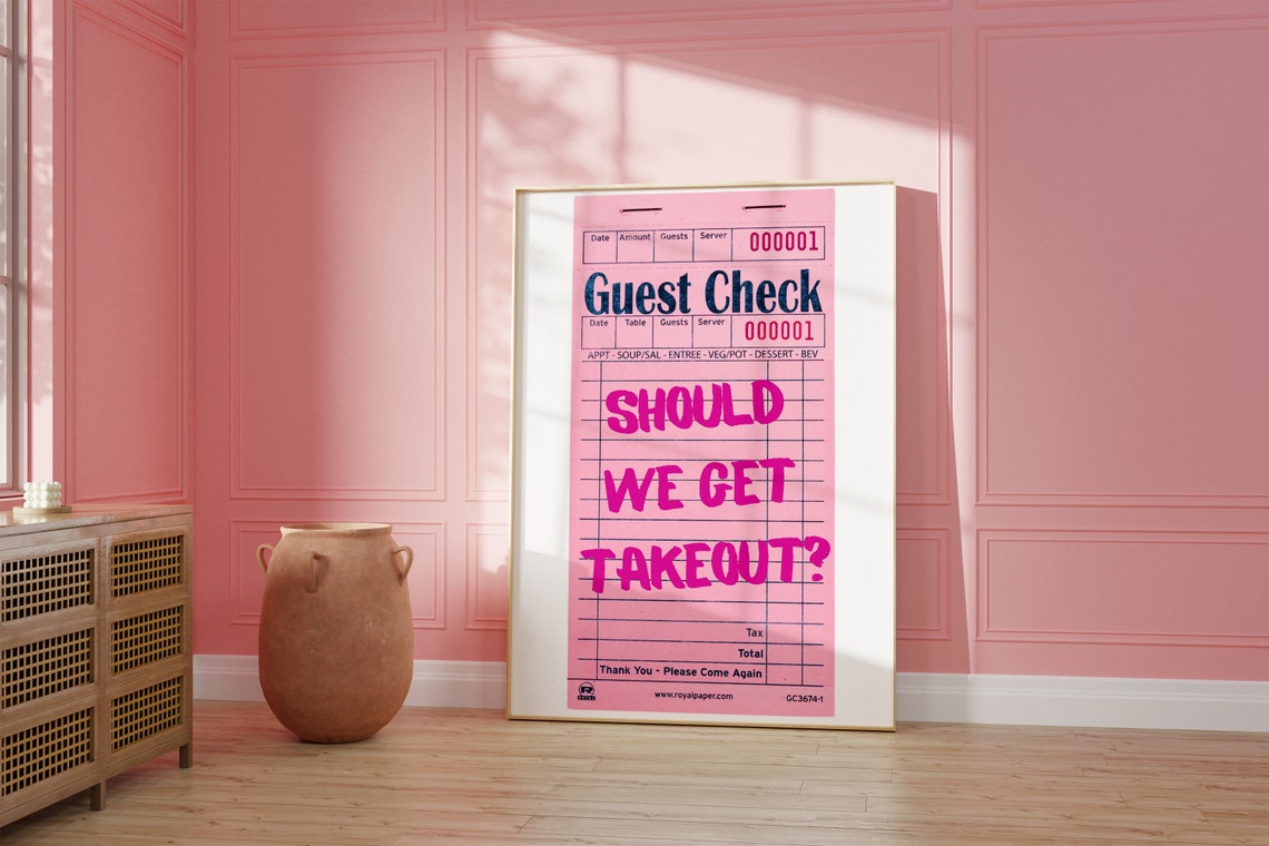 Should We Get Takeout Pink Guest Check Funny Trendy Kitchen Poster - Image 2