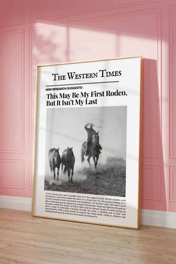 Vintage Cowboy Wall Art Newspaper Wall Art Newspaper Poster Western Wall Art Vintage Bar Cart Dorm Retro Decor Wall Art