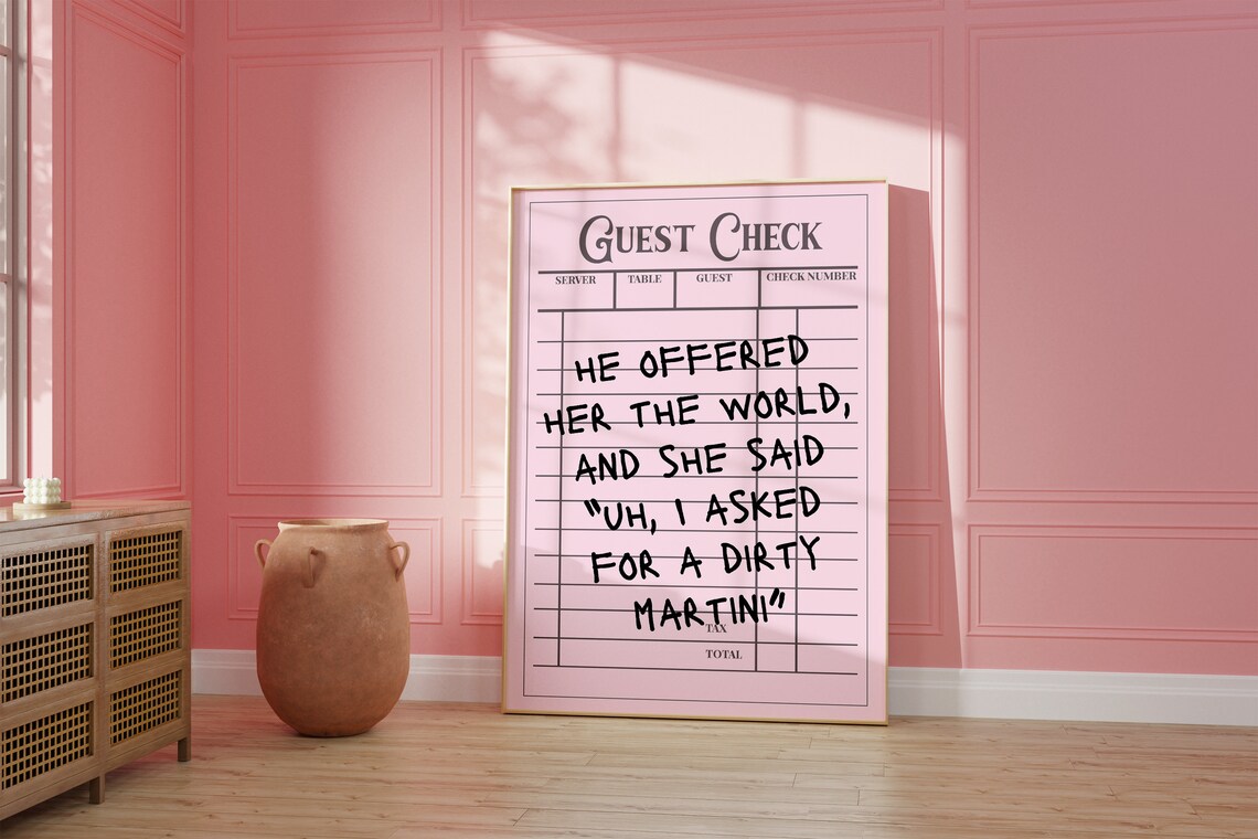 Dirty Martini Guest Check Funny Quote Pink Cocktail Bar Poster - Image 2