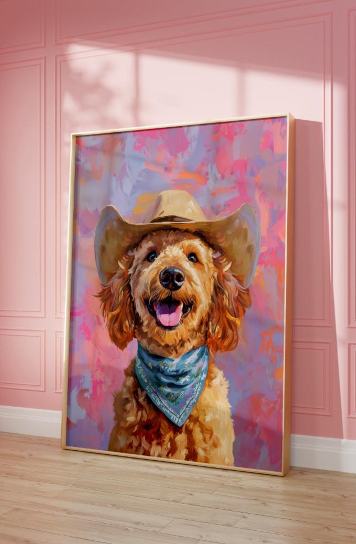 Goldendoodle Cowgirl Hat Print, Vintage Western Art
