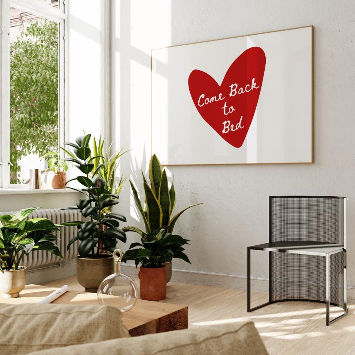 Cute Come Back to Bed Red Heart Vintage Retro Bedroom Wall Art