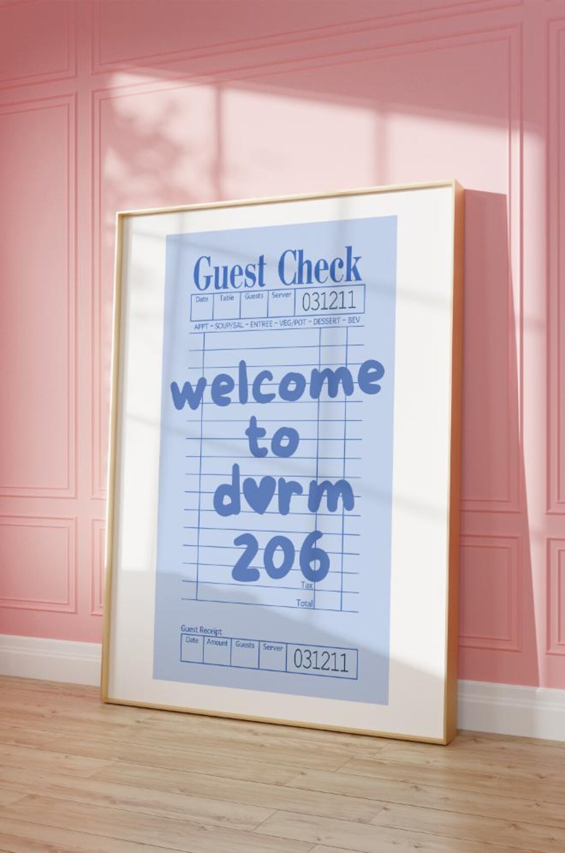 Funny Guest Check Welcome To Dvrm 206 Blue Preppy Dorm Room Quote Poster