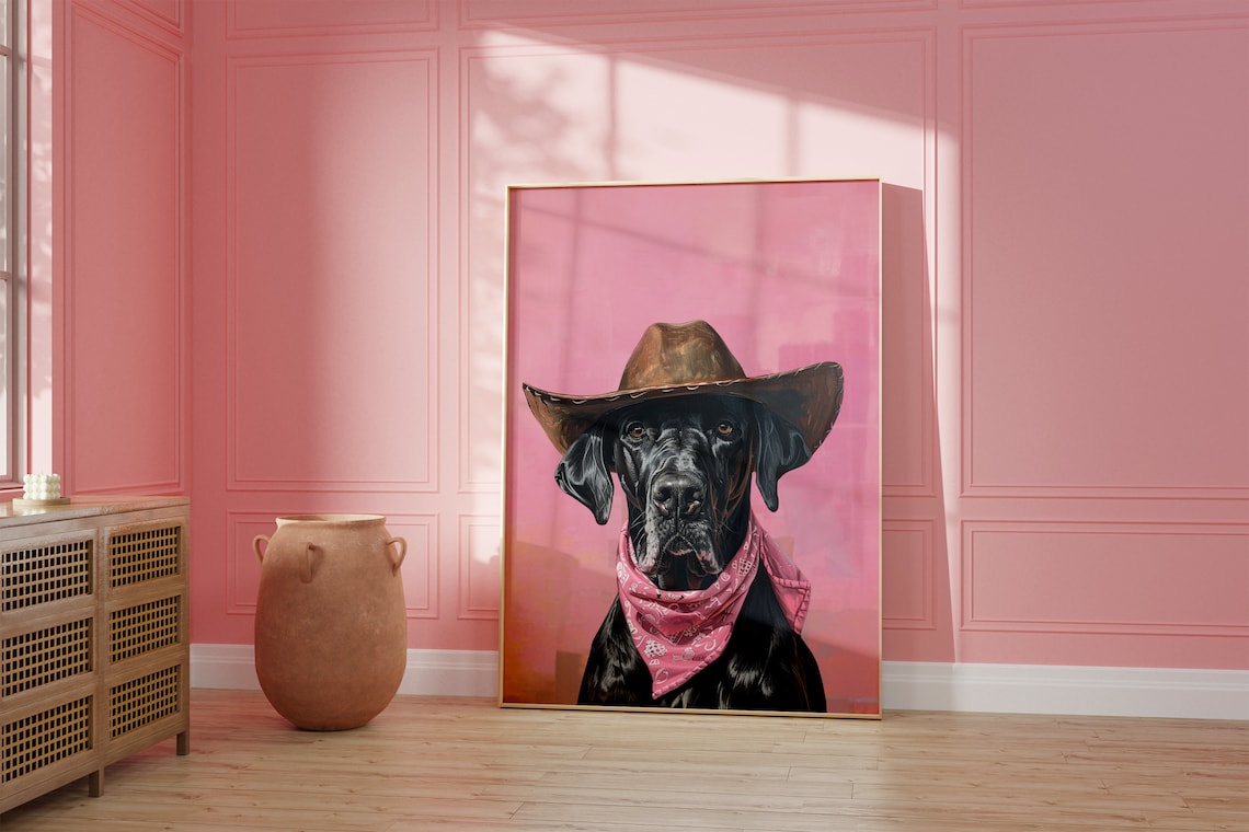 Great Dane Cowgirl Hat Vintage Western Art Print