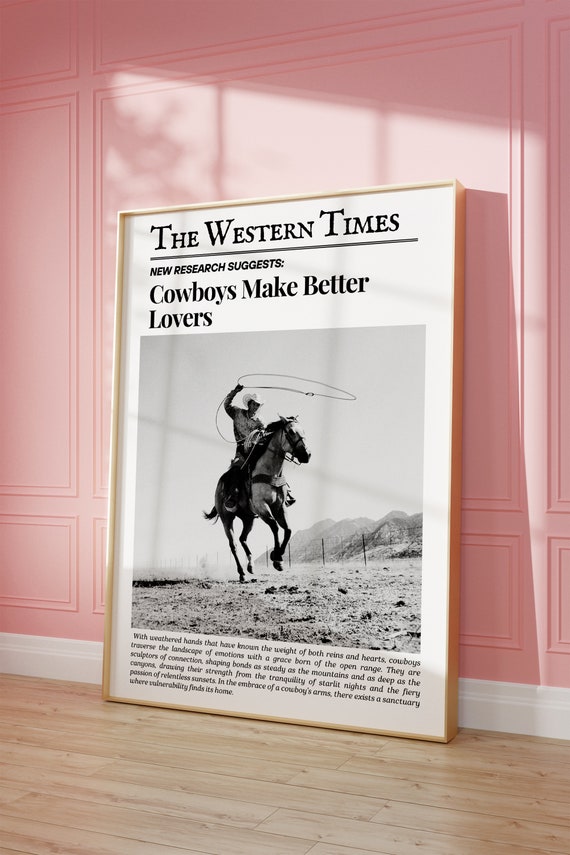 Physical Vintage Cowboy Wall Art Newspaper Wall Art Newspaper Poster Western Wall Art Vintage Bar Cart Dorm Retro Wall Art
