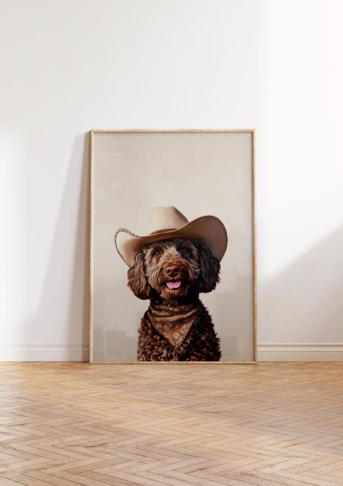Doodle Dog in Cowgirl Hat, Vintage Western Art Print - Image 2