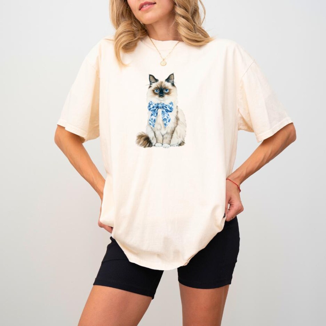 Preppy Ragdoll Cat Art Print, Grandmillennial Style