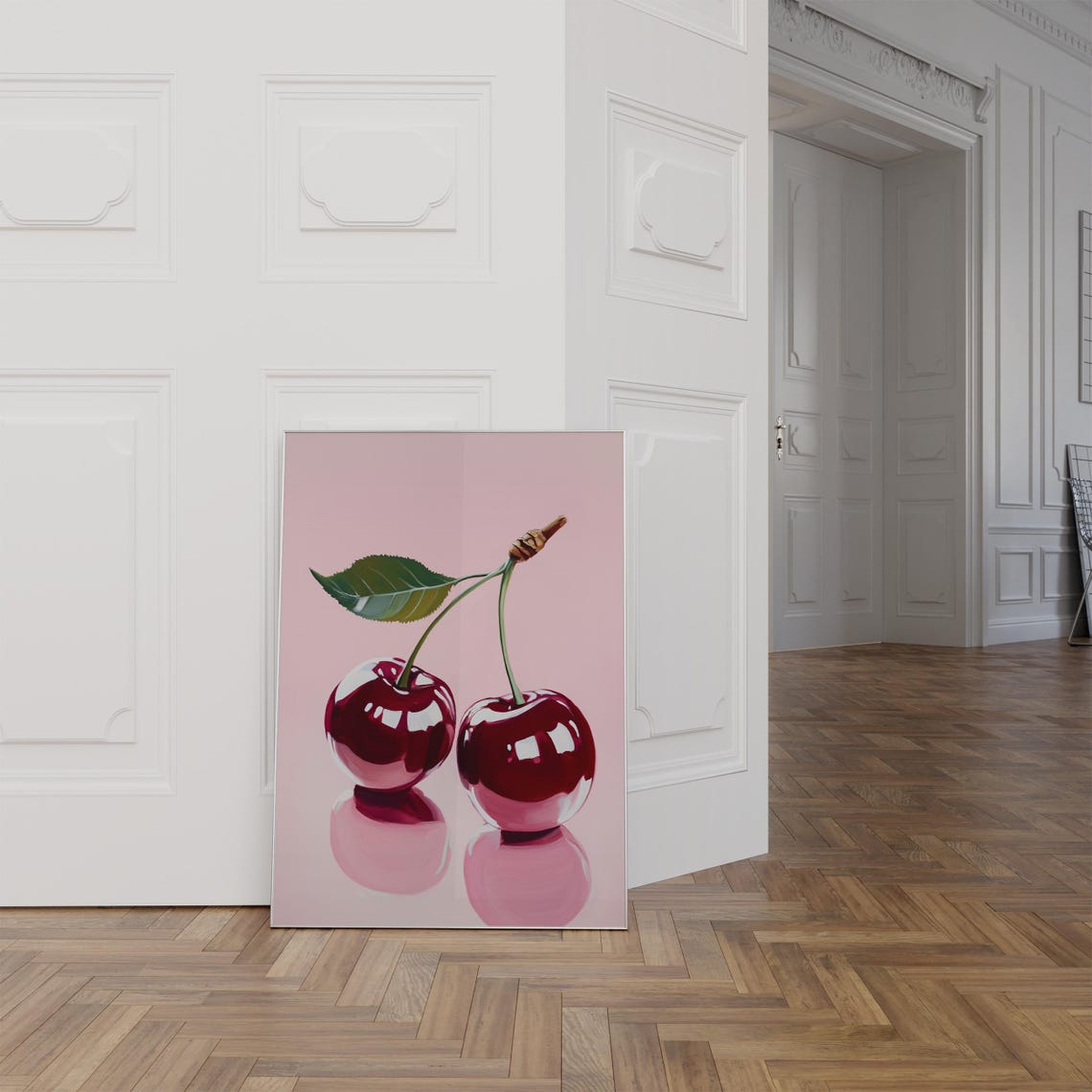 Glossy Red Cherries Realistic Fruit Still Life Painting Wall Art - Image 2