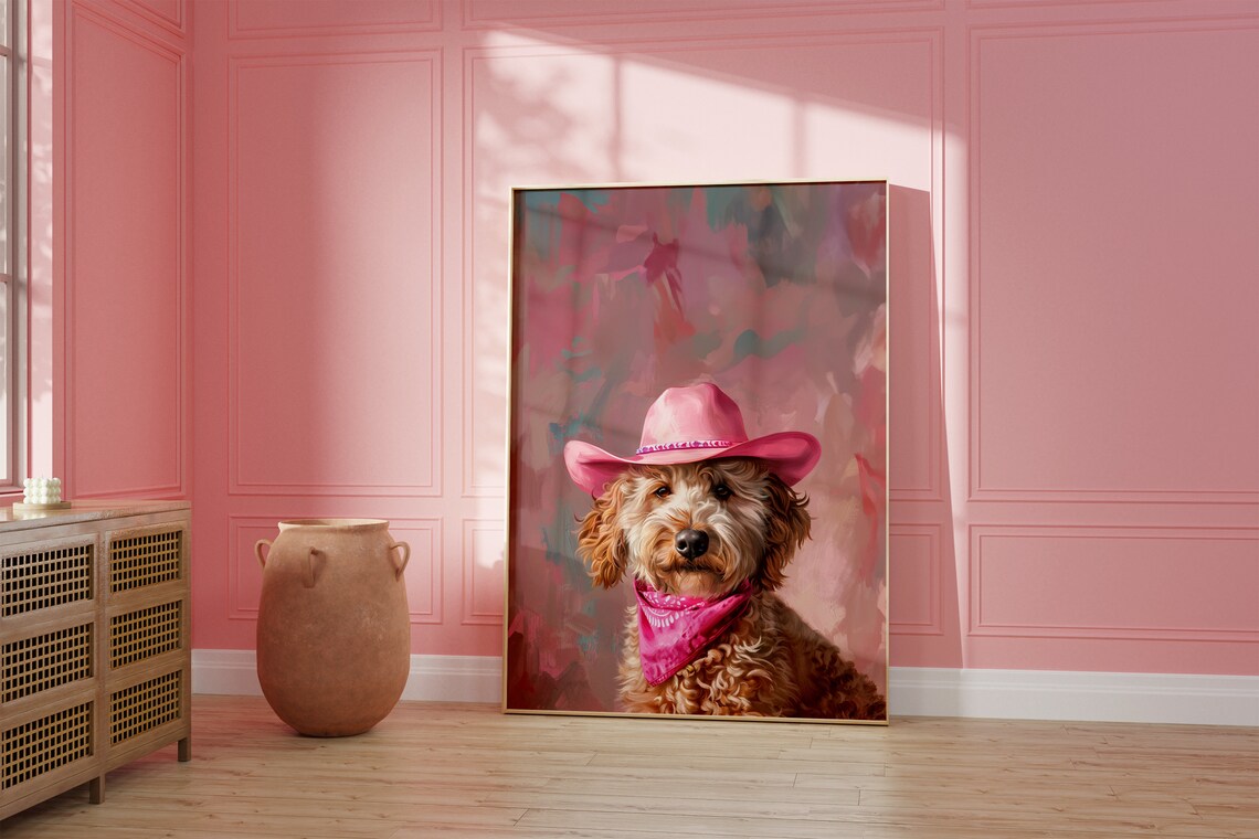 Goldendoodle Cowgirl Hat Print, Western Girly Art Print - Image 2