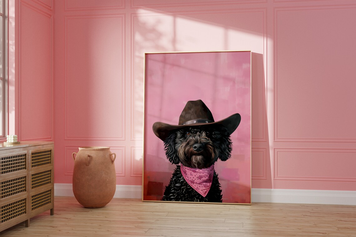 Dog Cowgirl Hat Print, Vintage Western Pet Art - Image 2
