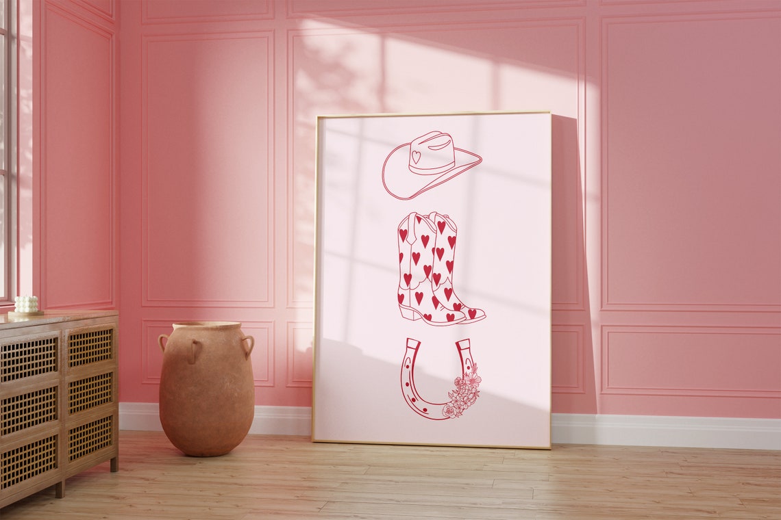 Valentines Cowgirl Cowboy Boots Art Print Western Art Print Preppy Cowgirl Decor Coastal Cowgirl Art Cowgirl Dorm Decor Print