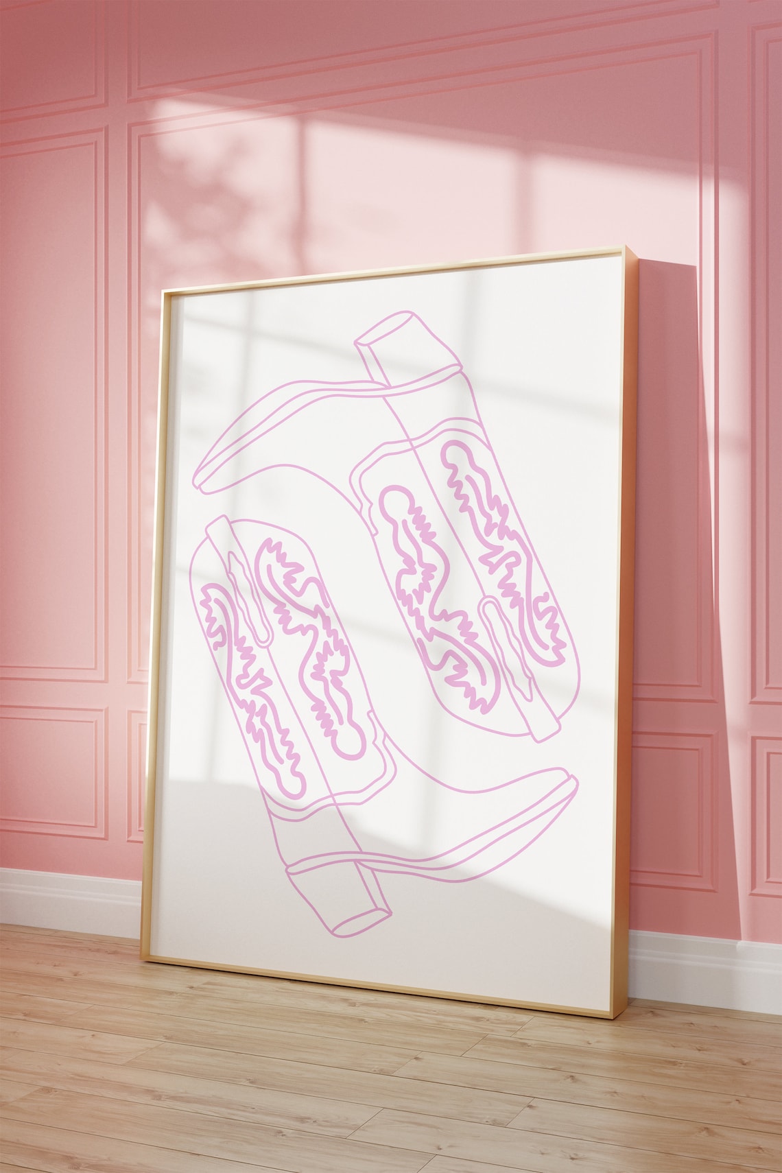 Pink Cowgirl Boots Line Art Preppy Western Rodeo Decor Poster - Image 2