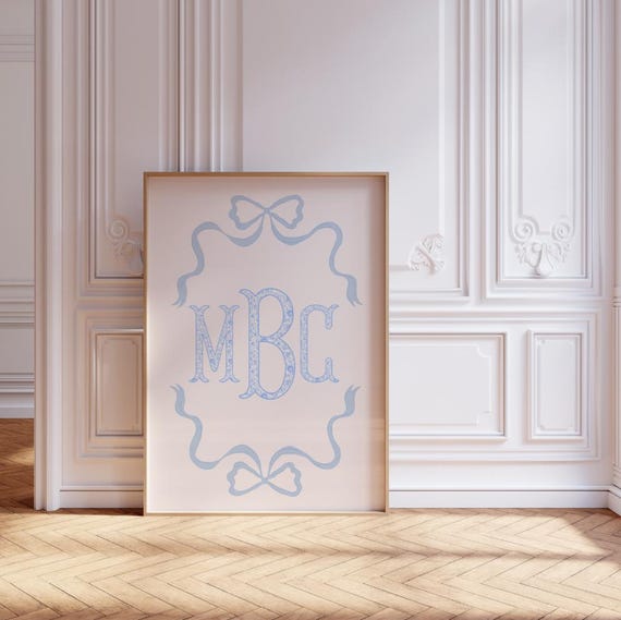 Custom Monogram Chinoiserie Poster, Preppy Dorm Decor