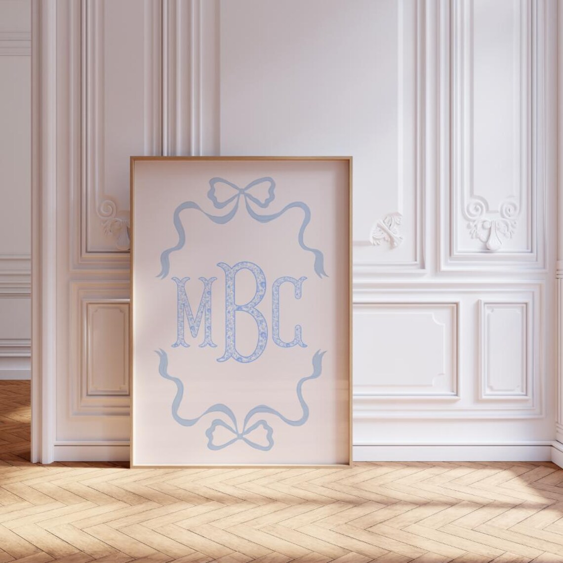 Custom Monogram Chinoiserie Poster, Preppy Dorm Decor