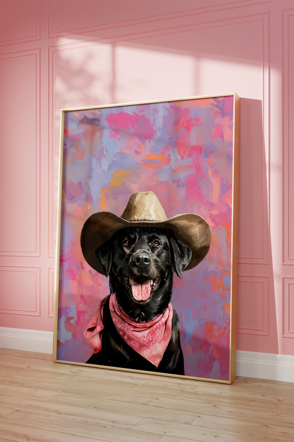 Dog Cowgirl Hat Print, Vintage Western Style Art