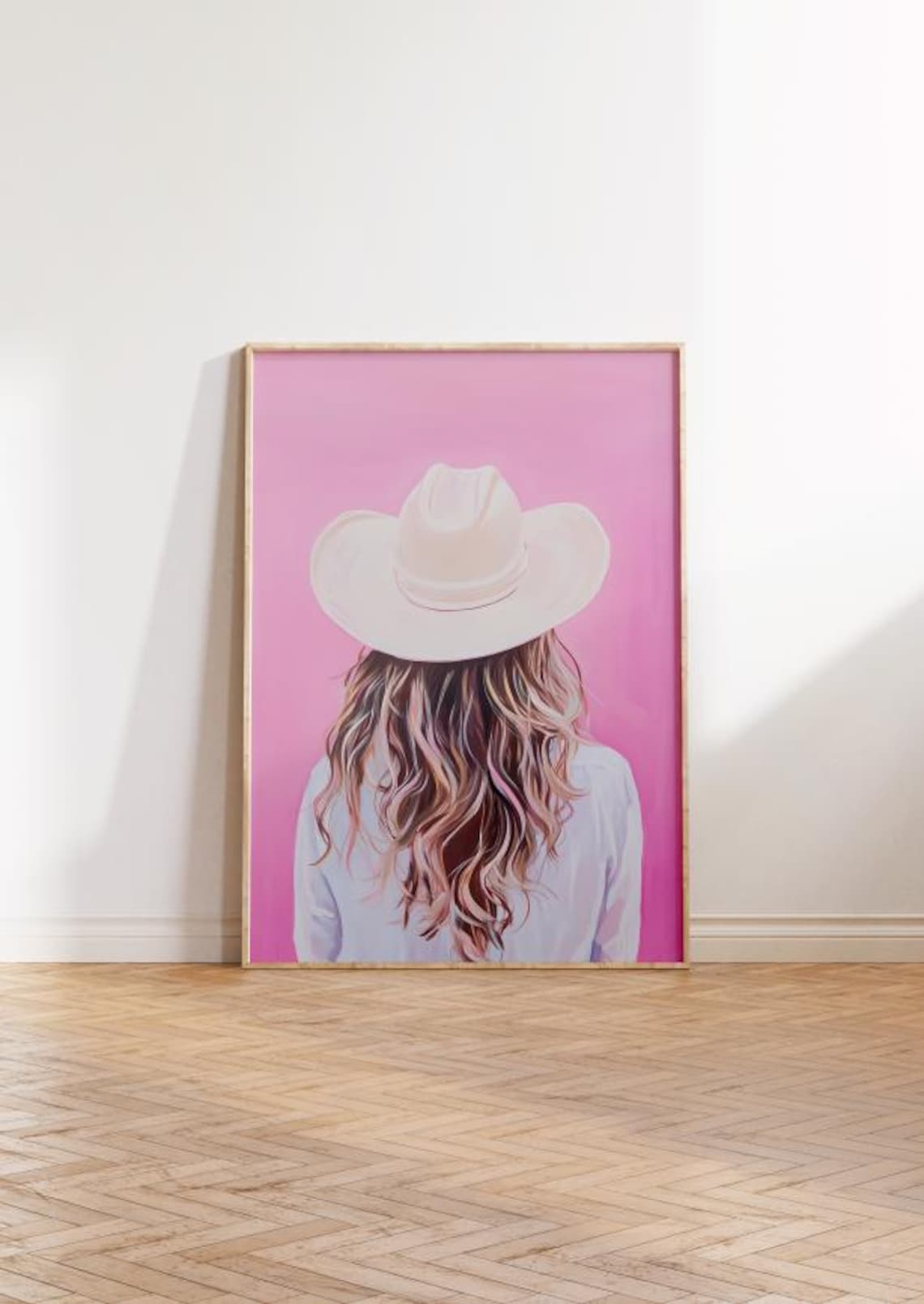 Pink Cowgirl From Behind Hat Portrait Painting Art Poster Dorm - Image 2