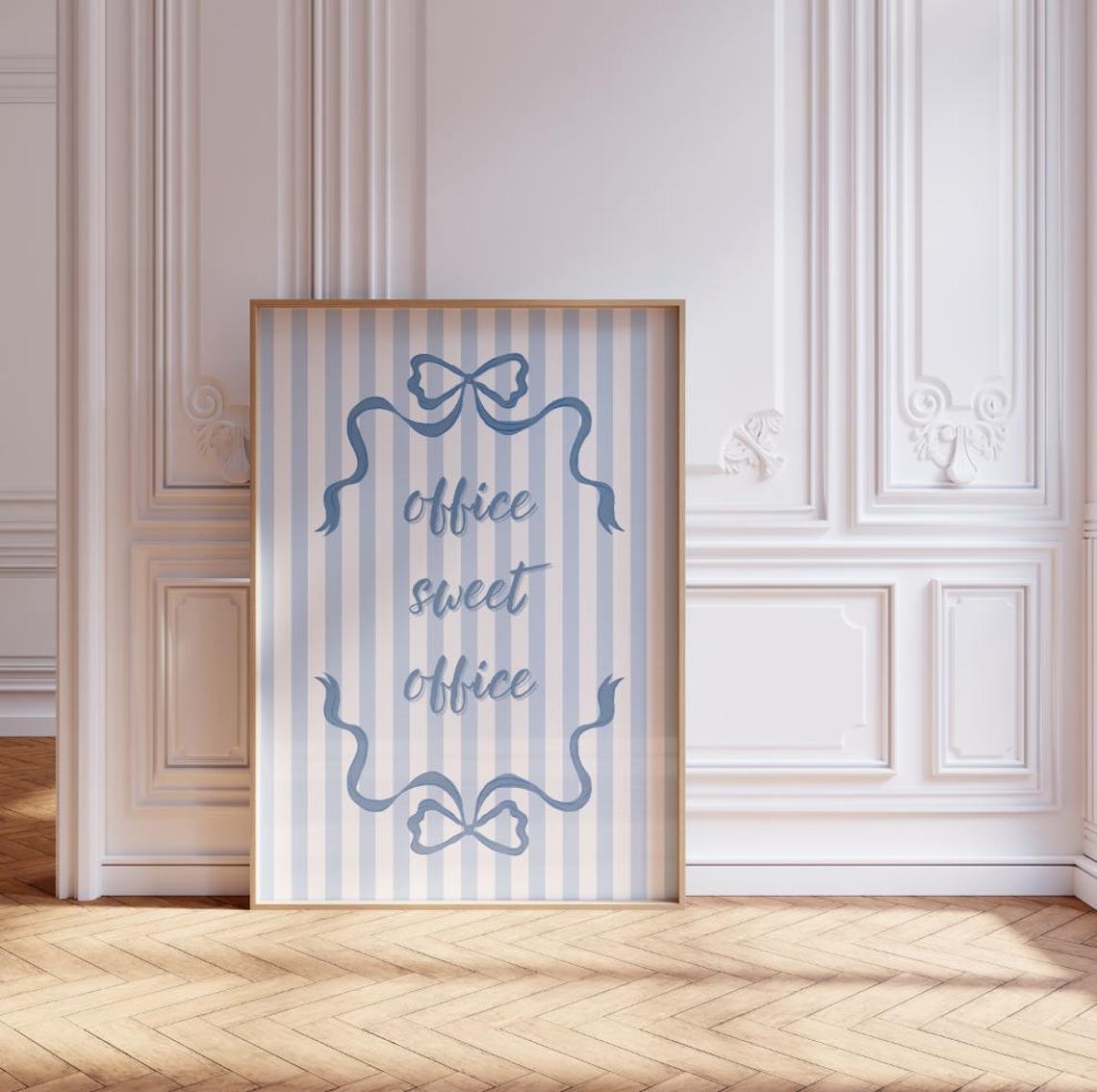 Office Sweet Office Blue Striped Bow Preppy Desk Decor Wall Art