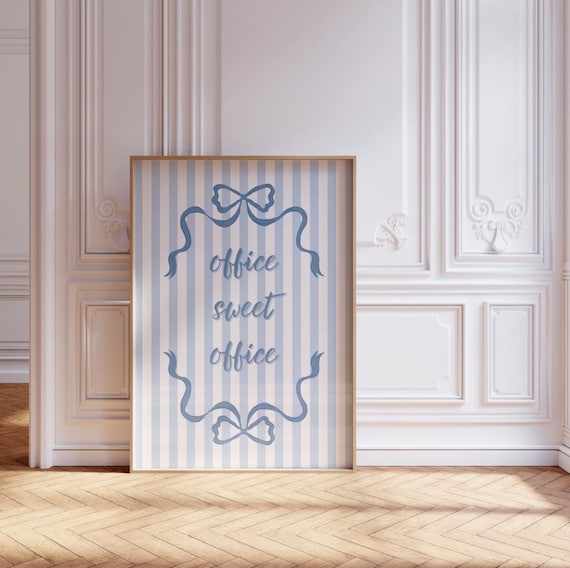 Office Sweet Office Blue Striped Bow Preppy Desk Decor Wall Art
