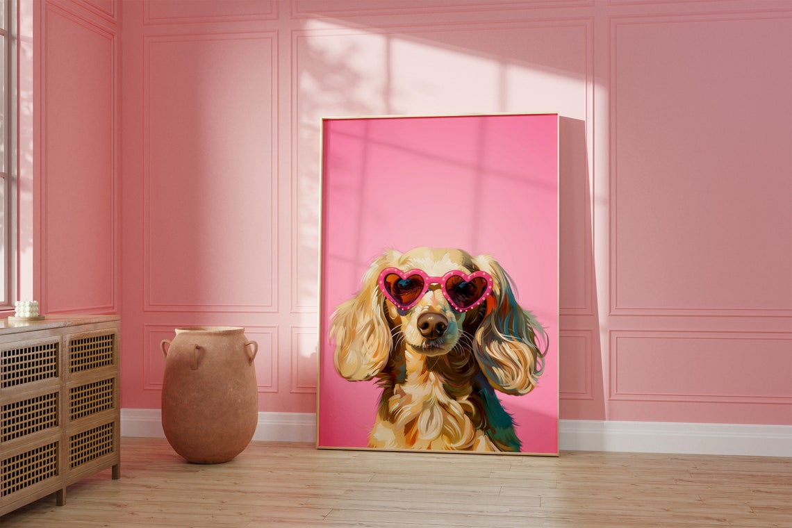 Funky Pink Dachshund Kids Room Poster - Image 2