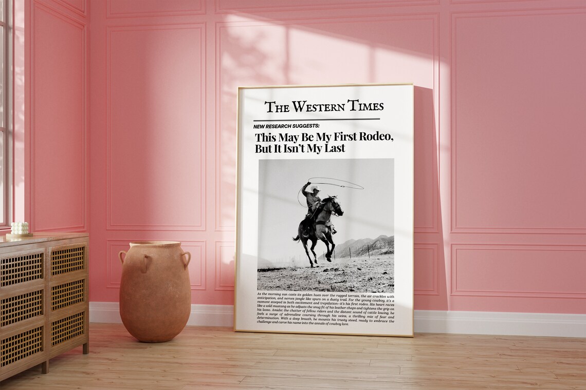 The Western Times Cowboy Roping Newspaper Headline Vintage Art Poster