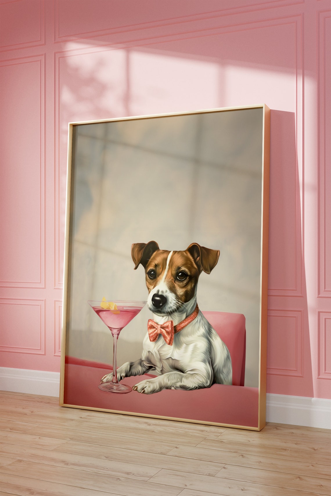 Jack Russell Terrier Bow Tie Pink Martini Funny Dog Portrait Poster