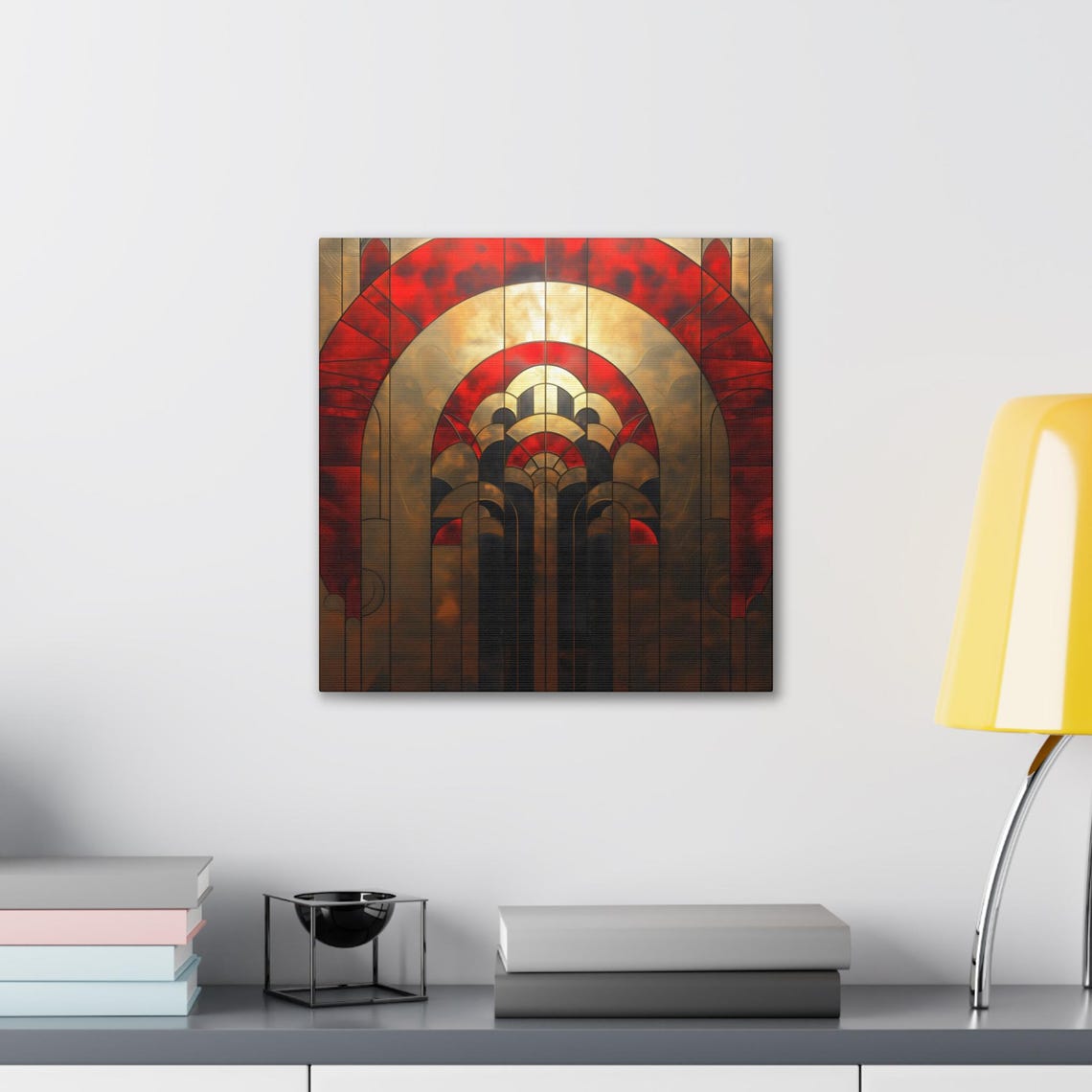 Crimson And Gold Art Deco Archway Stained Glass Style Wall Art - Image 2