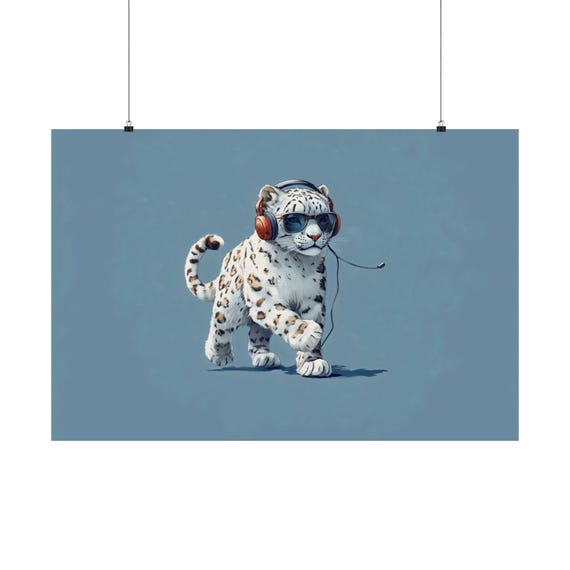 Hipster Snow Leopard Maximalist Eclectic Victorian Poster Print Bold Altered Party Animal Portrait Fantasy Fun Colorful Renaissance Rustic