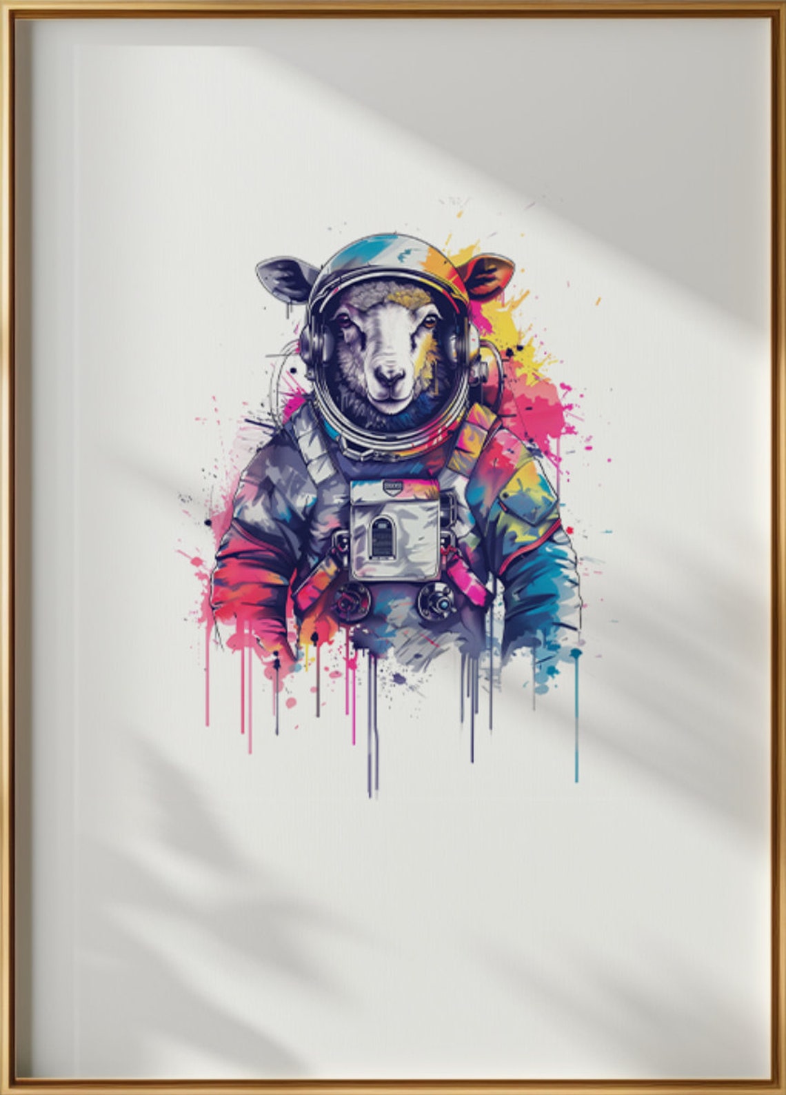 Sheep Astronaut Watercolor Woolly Space Suit Animal Art Poster - Image 3