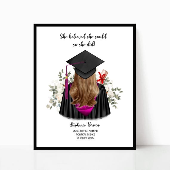Girl Graduation Personalized Art Gift Custom Graduation Print Illustration Graduation Picture Grad Gift For Her Graduation Art