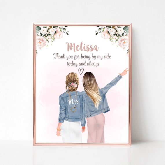 Maid Of Honor And Bride Print Thank You Bridesmaid Gift Personalized Will You Be My Moh Wedding Favor Custom Wedding Art Print
